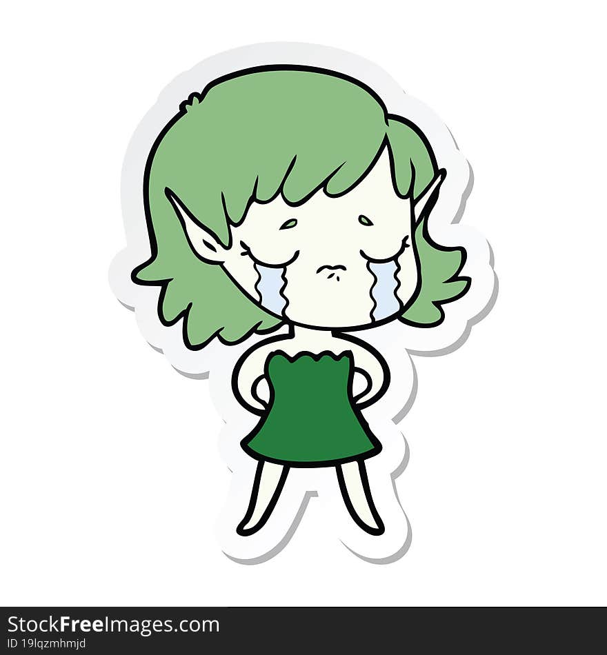 Sticker Of A Crying Cartoon Elf Girl