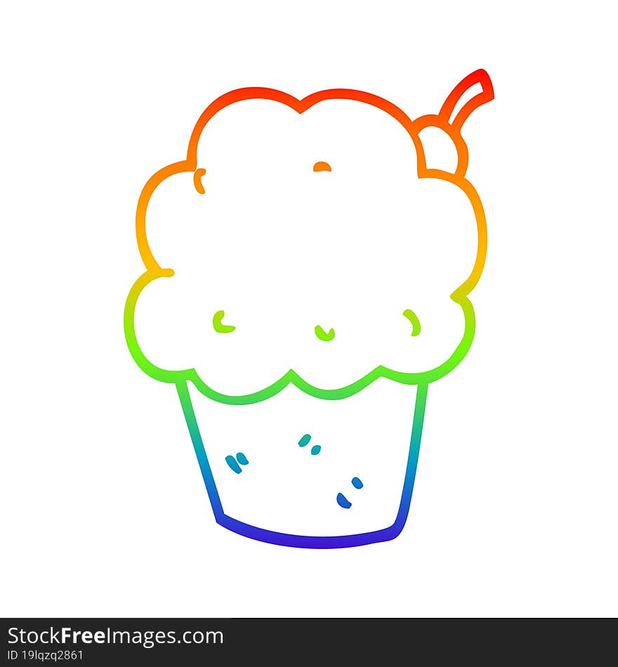 rainbow gradient line drawing cartoon cupcake