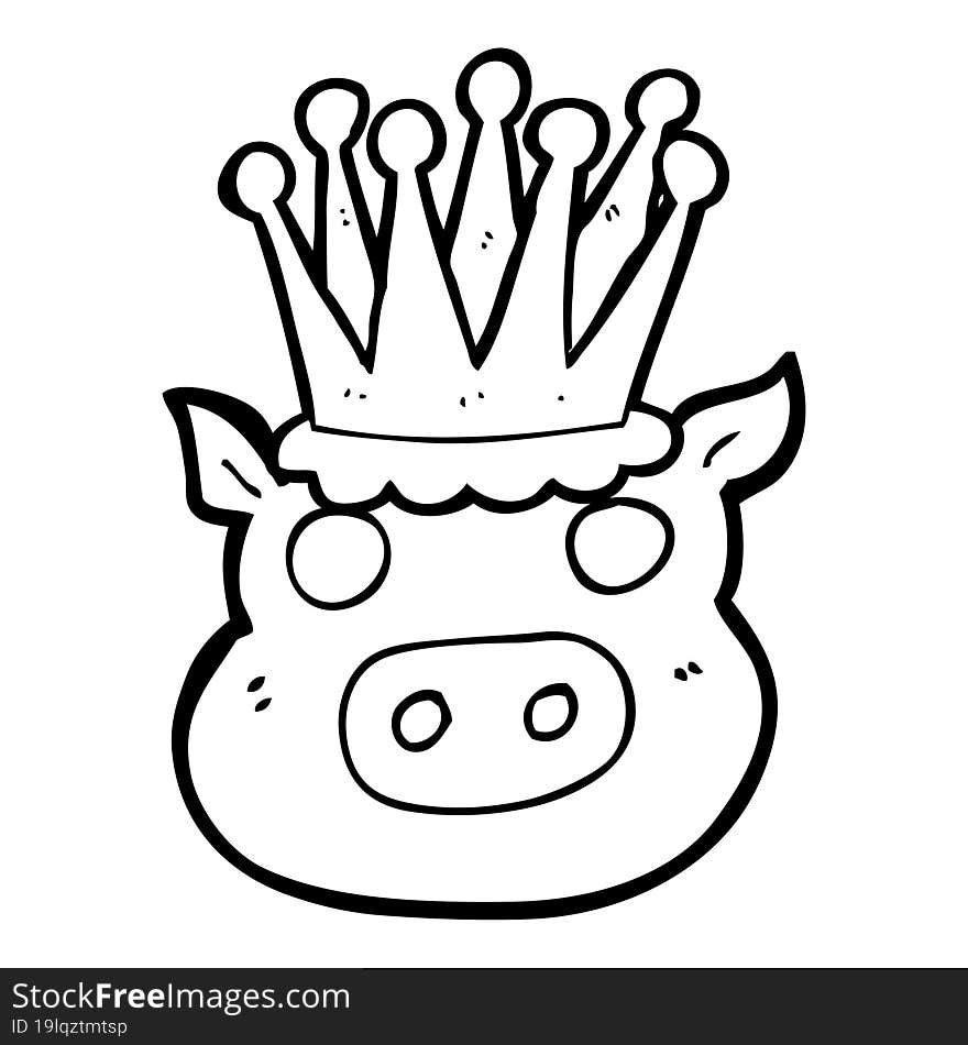 Black And White Cartoon Crowned Pig