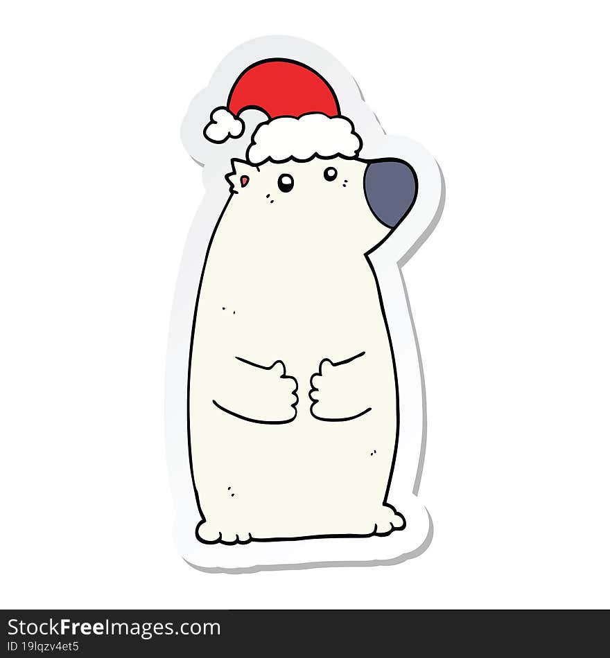 Sticker Of A Cartoon Bear Wearing Christmas Hat