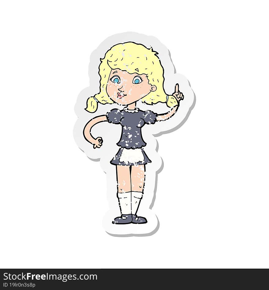 Retro Distressed Sticker Of A Cartoon Pretty Maid Woman