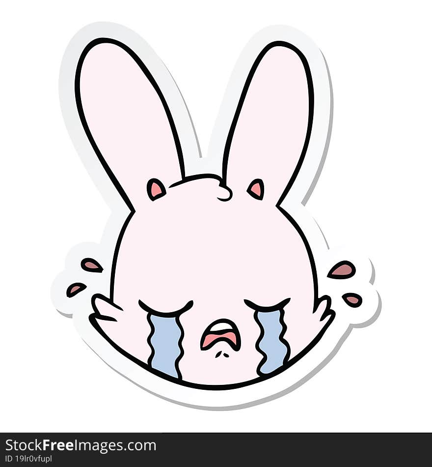 Sticker Of A Cartoon Crying Bunny Face