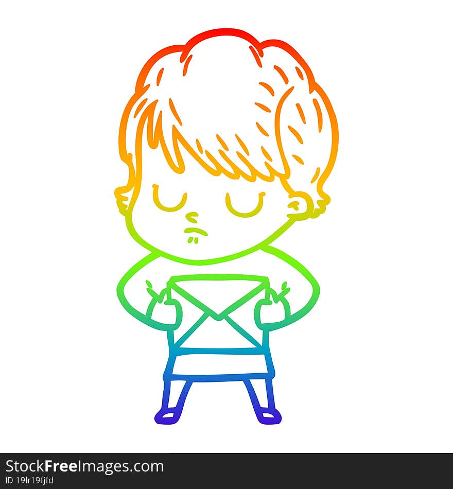 rainbow gradient line drawing of a cartoon woman