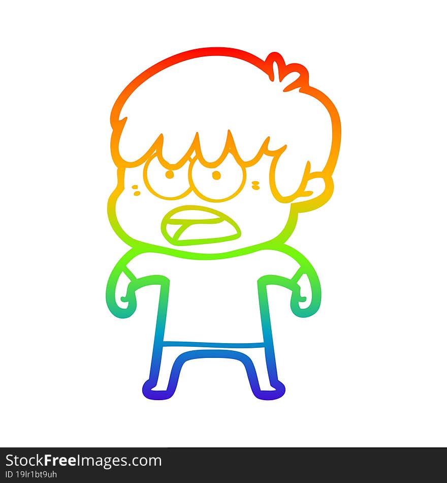 rainbow gradient line drawing worried cartoon boy