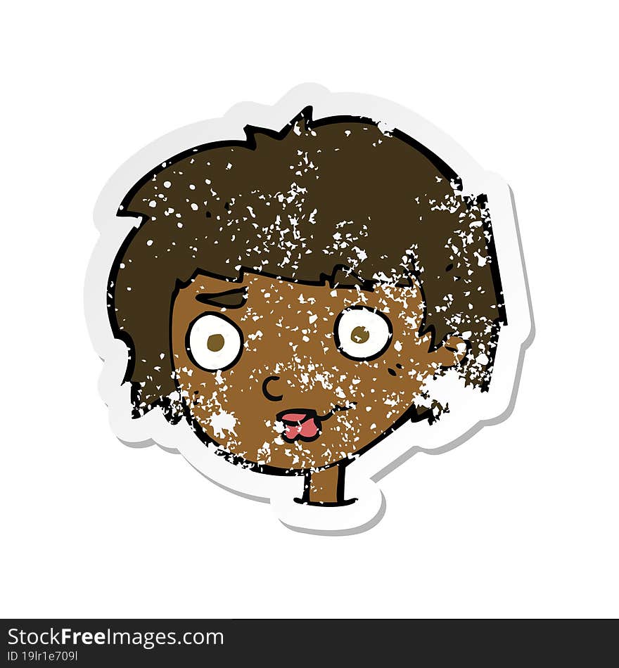 Retro Distressed Sticker Of A Cartoon Confused Woman