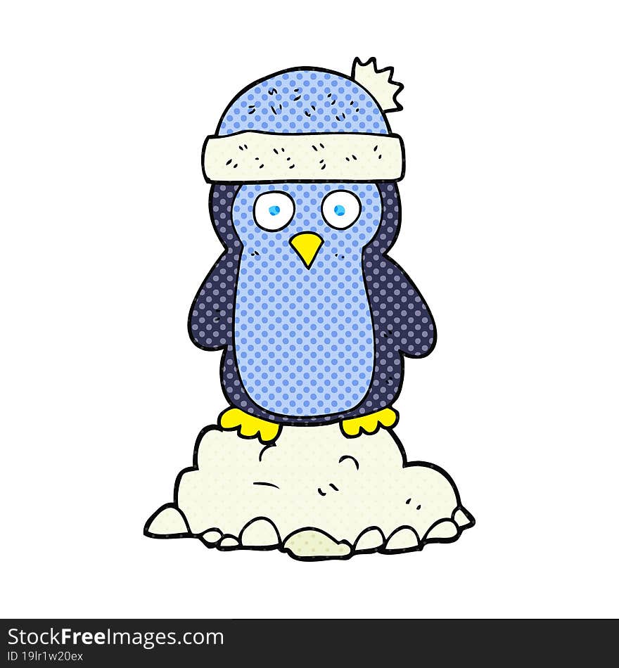 freehand drawn cartoon penguin wearing hat