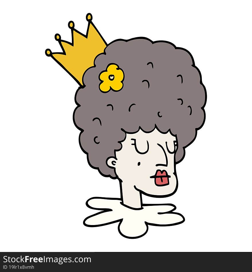 Cartoon Doodle Queen In Makeup And Huge Wig