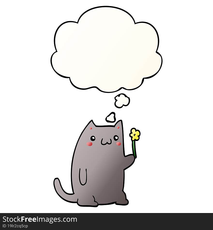 cute cartoon cat and thought bubble in smooth gradient style