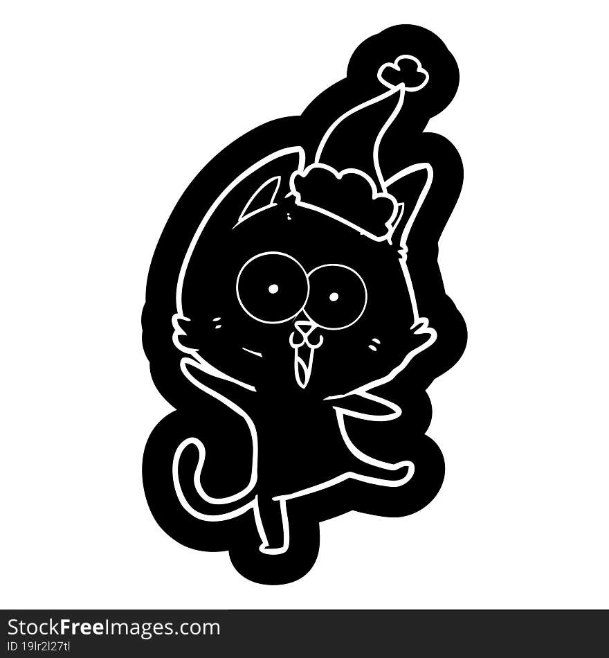 funny cartoon icon of a cat wearing santa hat