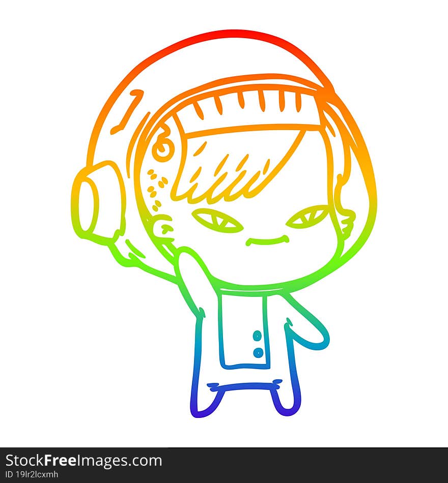 rainbow gradient line drawing of a cartoon astronaut woman