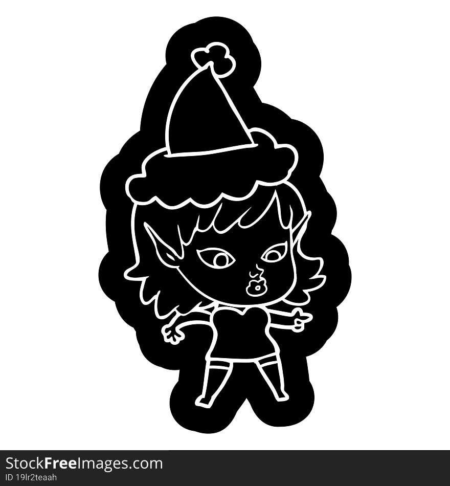 pretty cartoon icon of a elf girl wearing santa hat