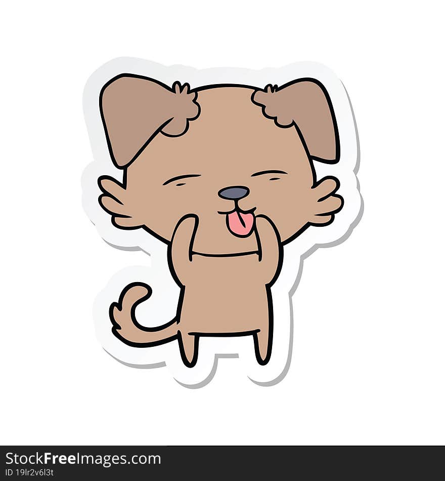 sticker of a cartoon dog sticking out tongue