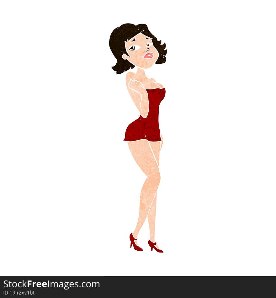 cartoon attractive woman in short dress