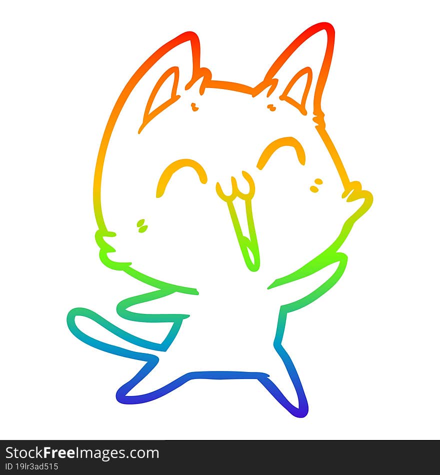 rainbow gradient line drawing of a happy cartoon cat