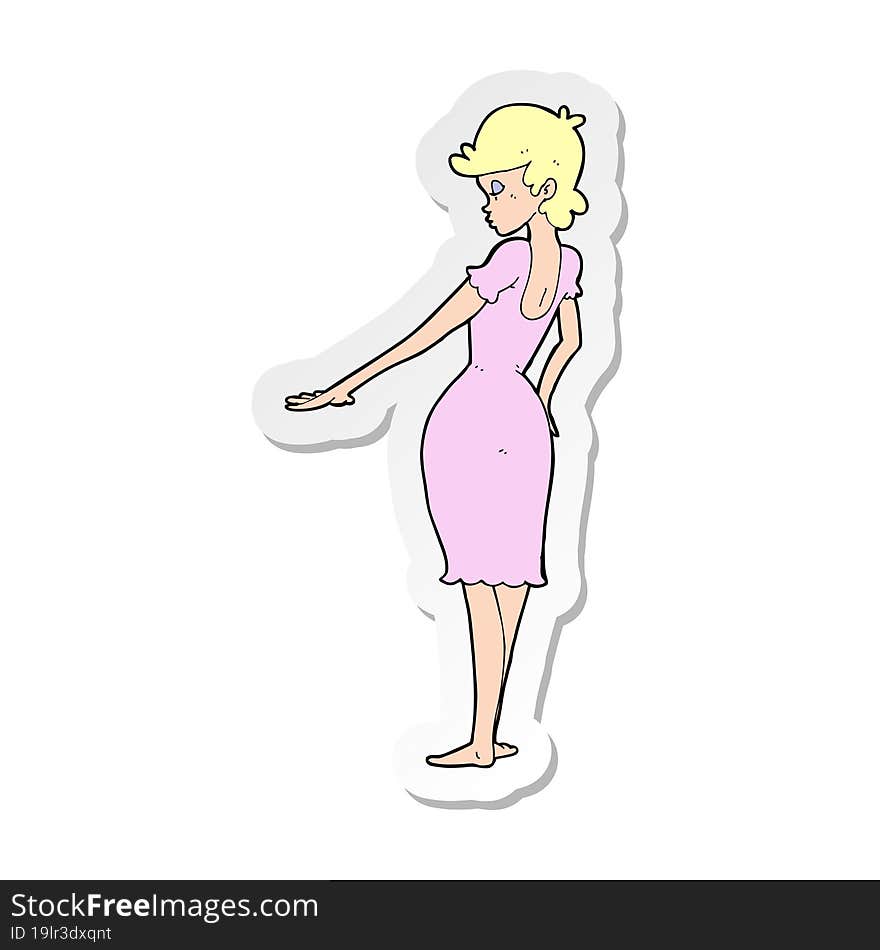 sticker of a cartoon pretty woman looking at nails