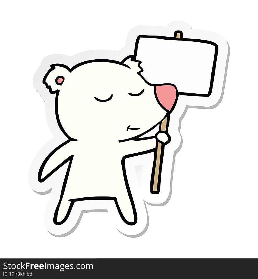 Sticker Of A Happy Cartoon Polar Bear With Sign