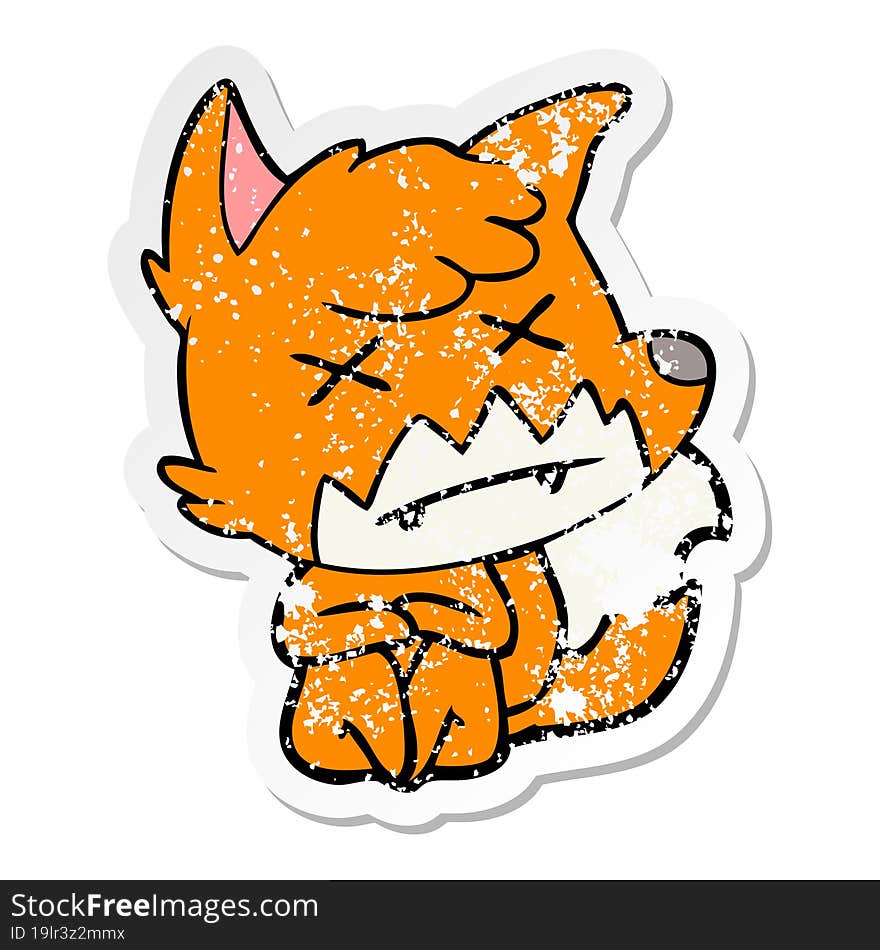 distressed sticker of a cartoon dead fox