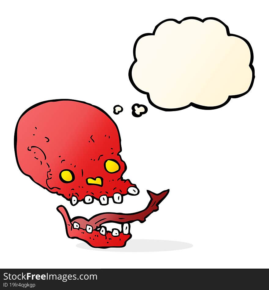 cartoon spooky skull with thought bubble