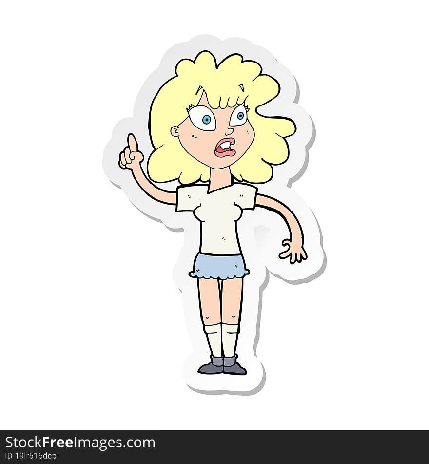 Sticker Of A Cartoon Woman Making Point