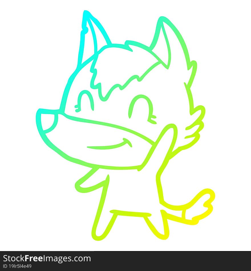 Cold Gradient Line Drawing Friendly Cartoon Wolf