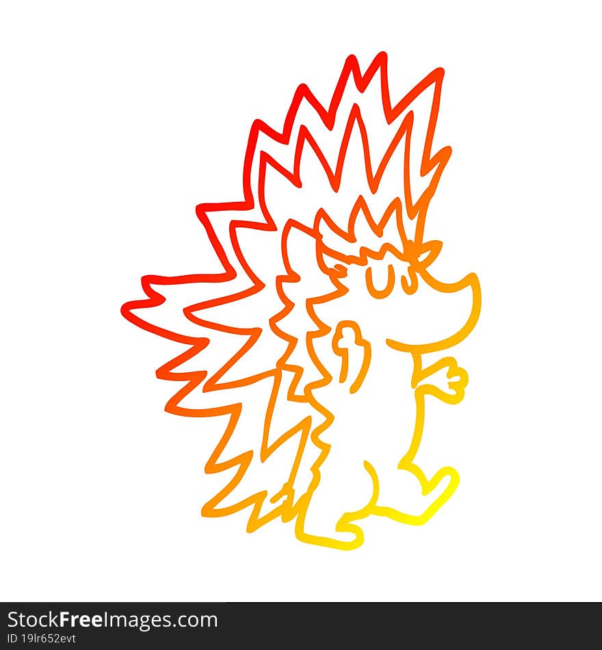 Warm Gradient Line Drawing Cartoon Spiky Hedgehog