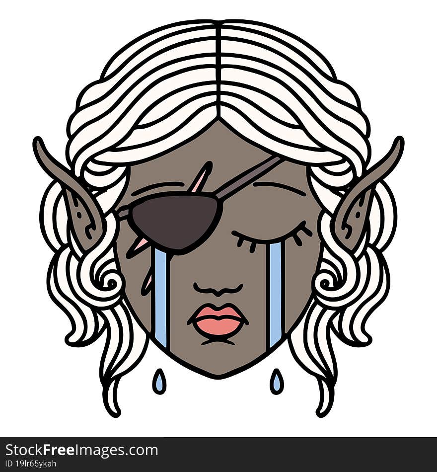 crying elf rogue character face illustration