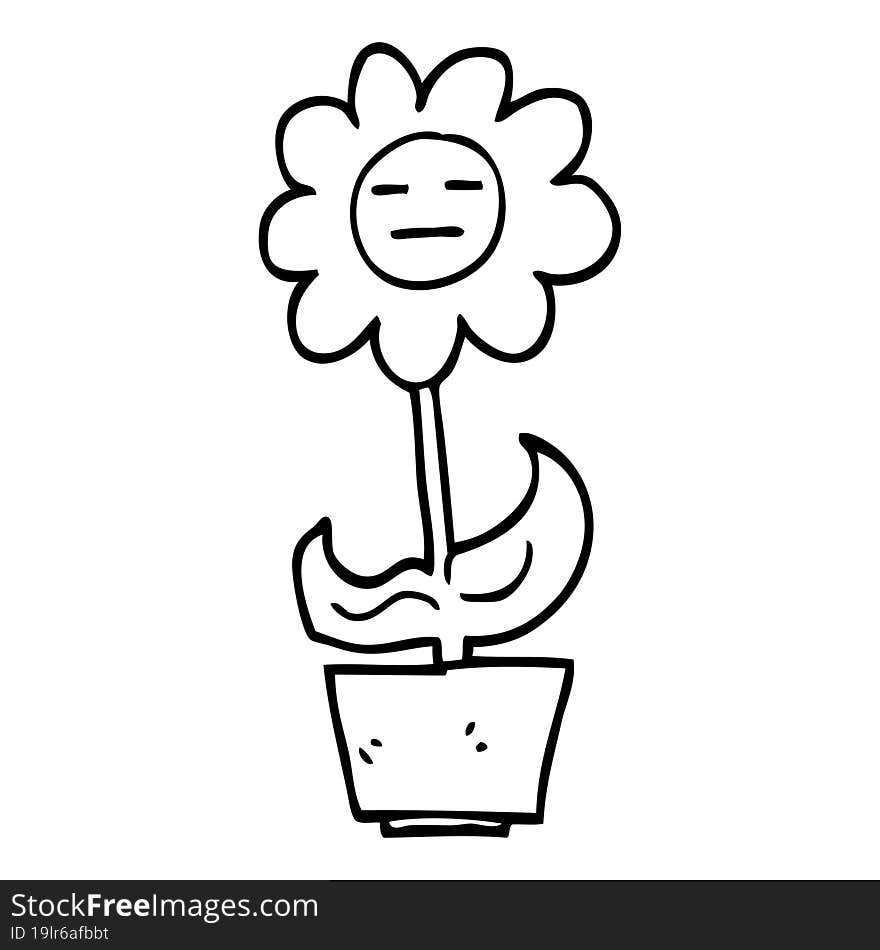 black and white cartoon flower in pot