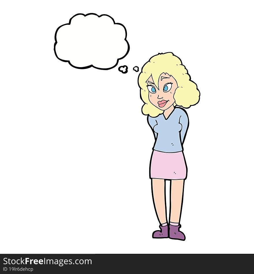 cartoon confused woman with thought bubble