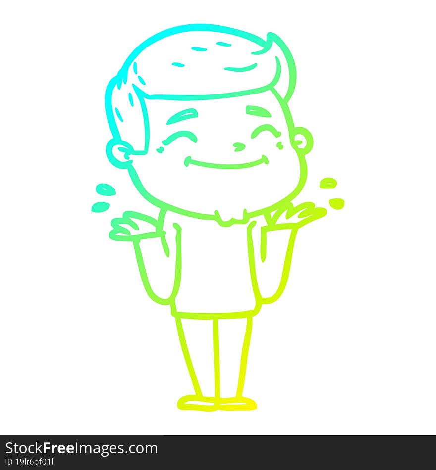 cold gradient line drawing happy cartoon man shrugging