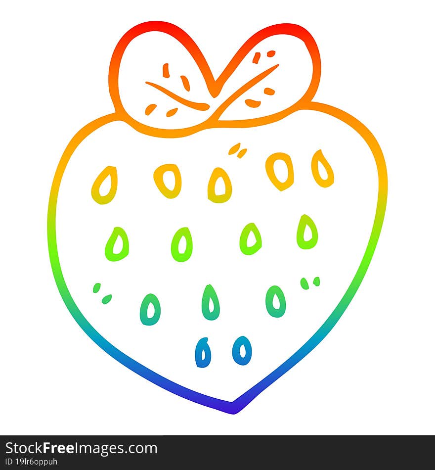 rainbow gradient line drawing of a cartoon strawberry fr