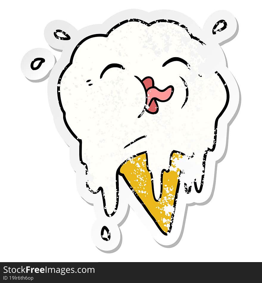 distressed sticker of a cartoon melting ice cream