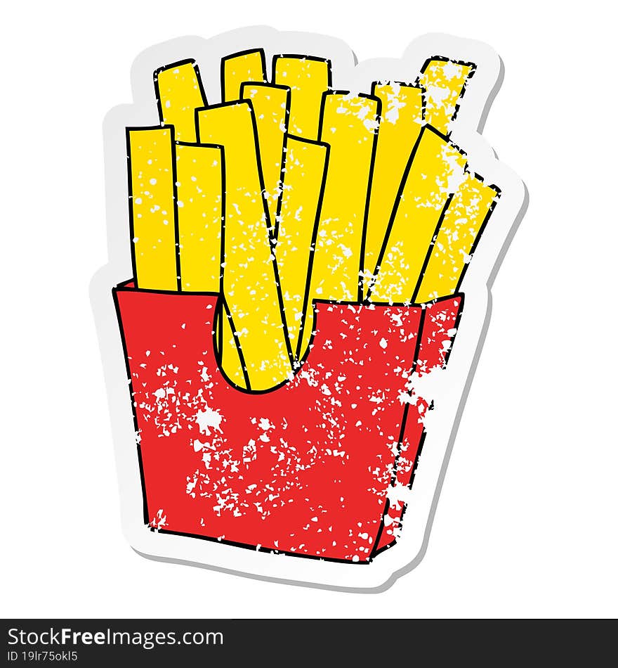 distressed sticker of a quirky hand drawn cartoon french fries