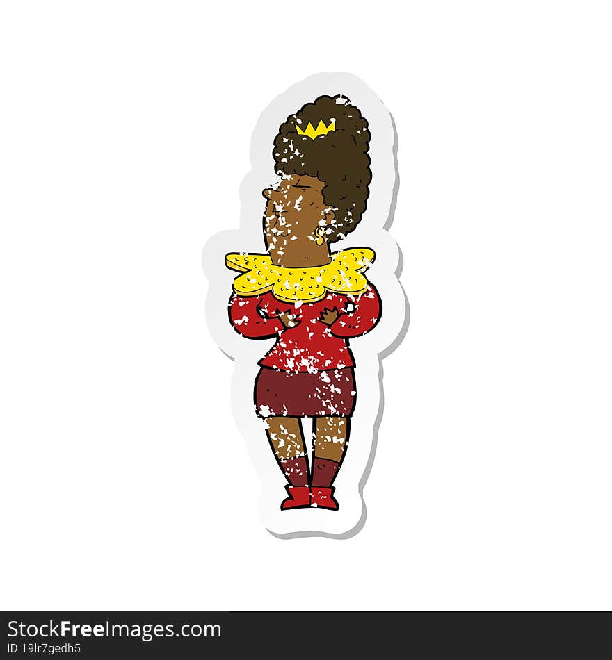 retro distressed sticker of a cartoon aristocratic woman