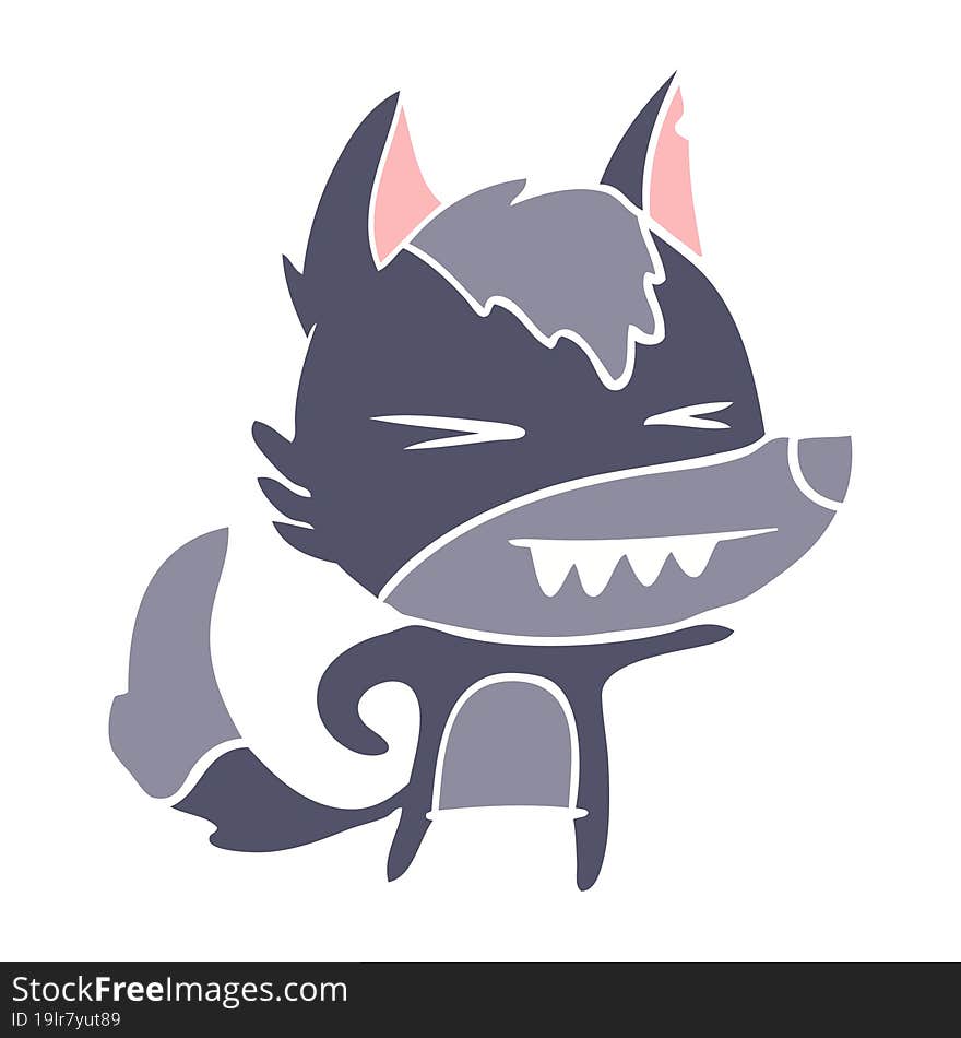 angry wolf flat color style cartoon