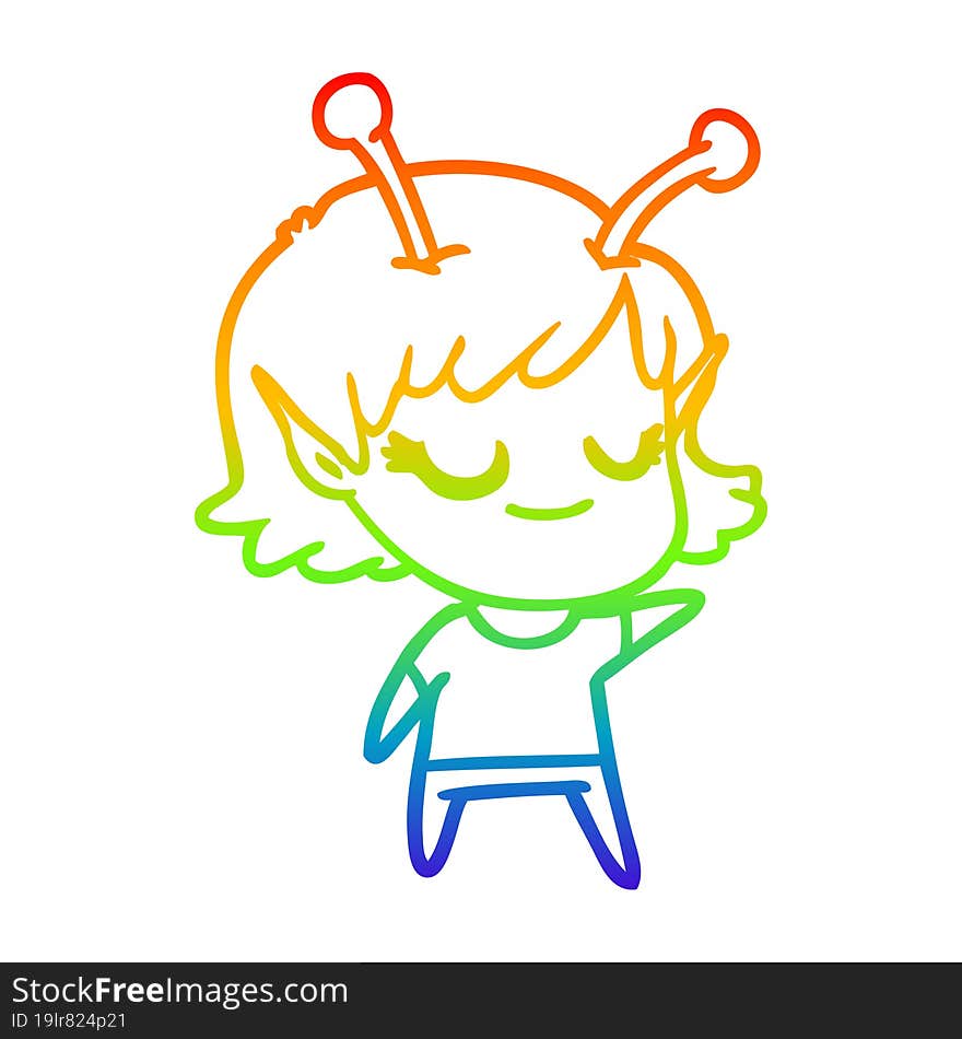 rainbow gradient line drawing smiling alien girl cartoon