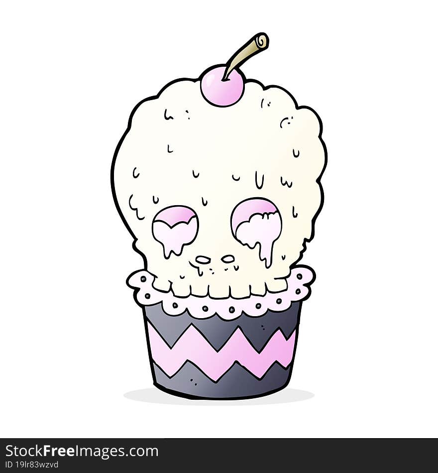 spooky skull cupcake cartoon