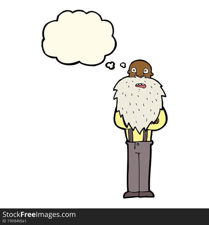 cartoon bearded old man with thought bubble