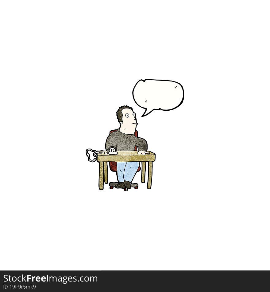 cartoon bored man working at desk