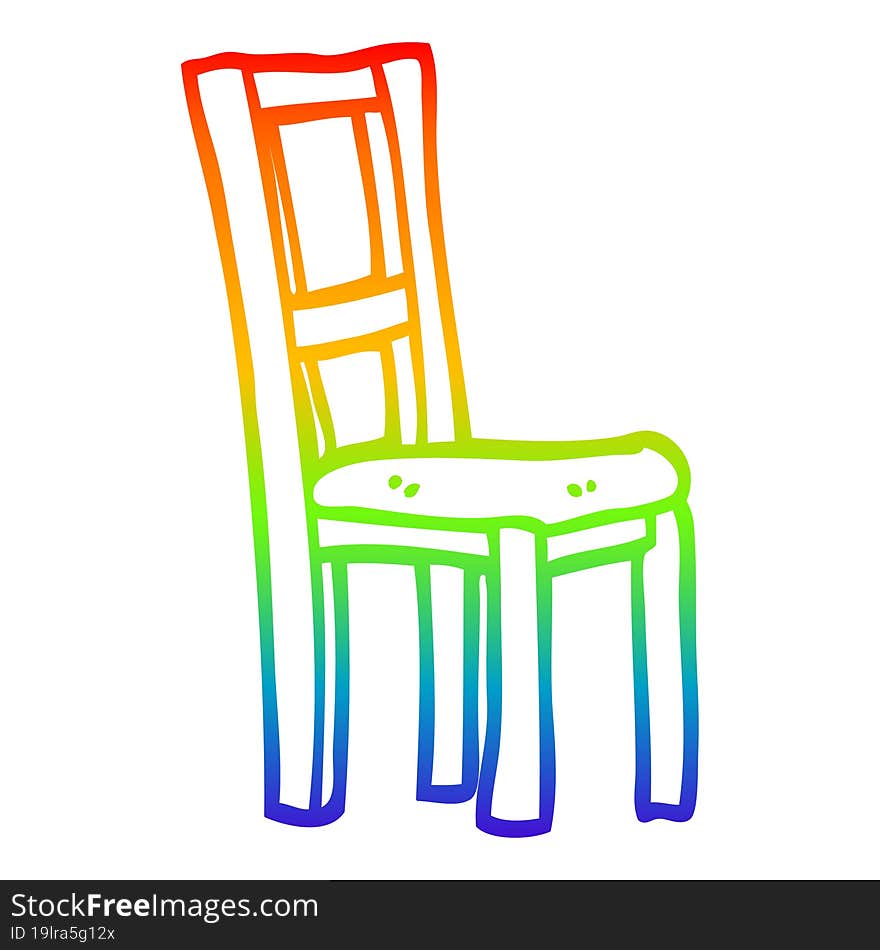 Rainbow Gradient Line Drawing Cartoon Wooden Chair