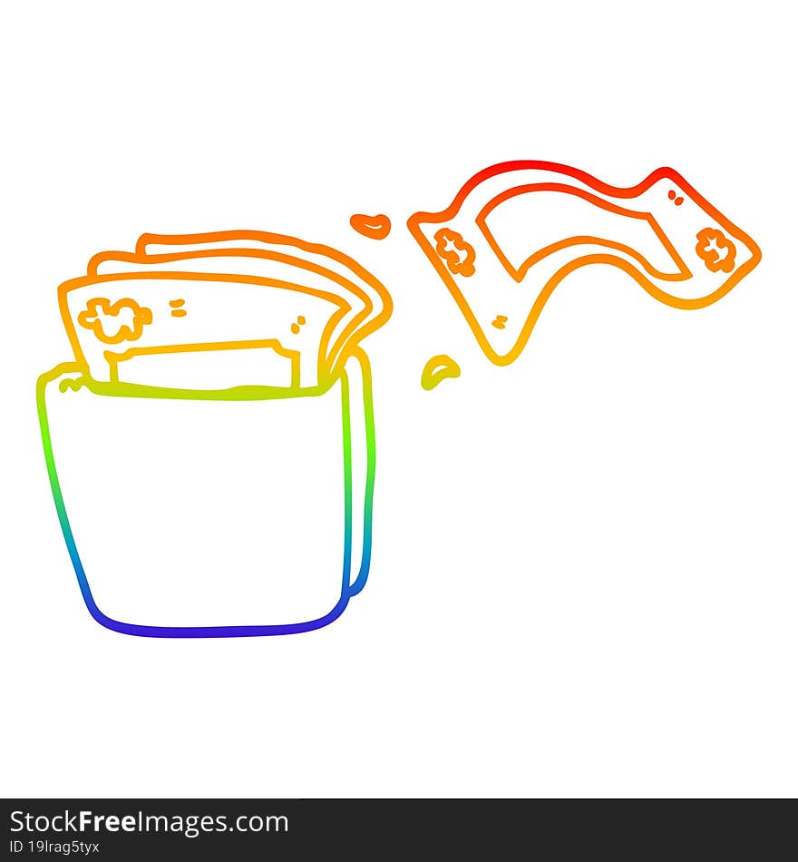 rainbow gradient line drawing cartoon wallet full of money