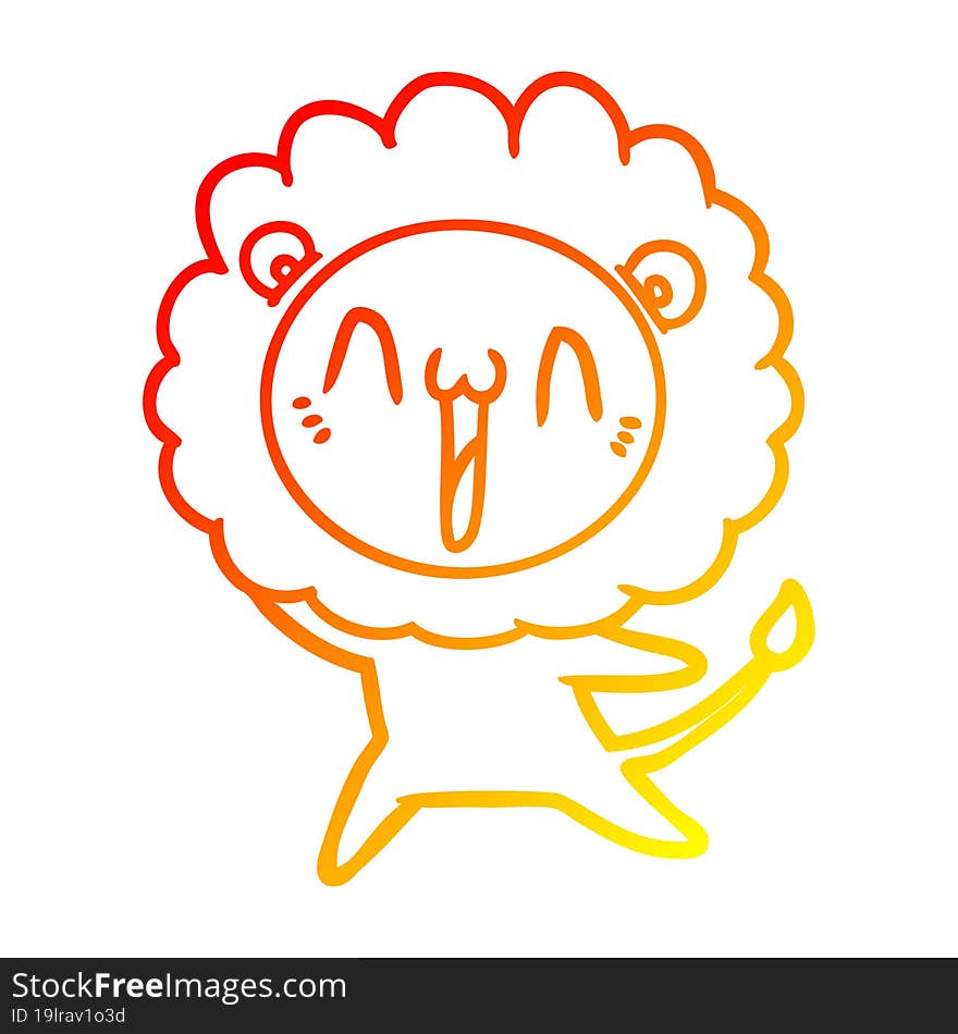 warm gradient line drawing of a happy cartoon lion