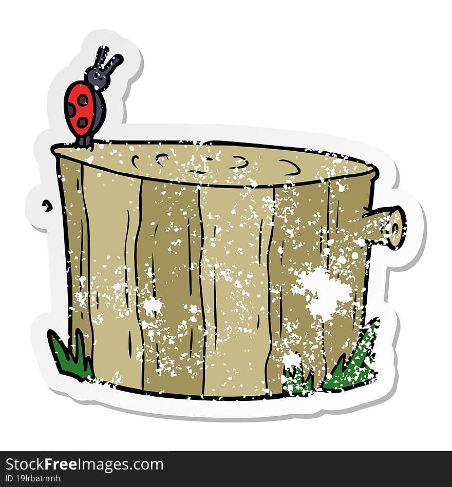 distressed sticker of a cartoon tree stump