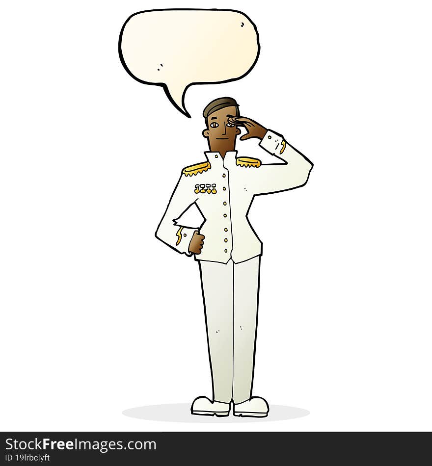 cartoon military man in dress uniform with speech bubble