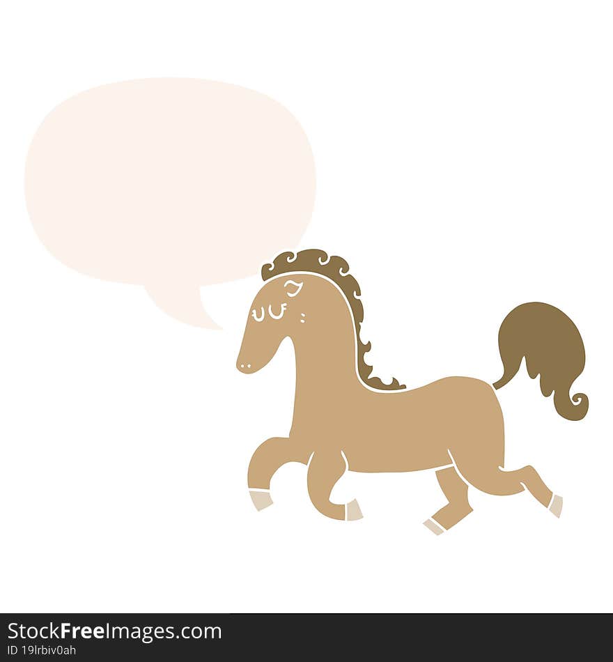 Cartoon Horse Running And Speech Bubble In Retro Style