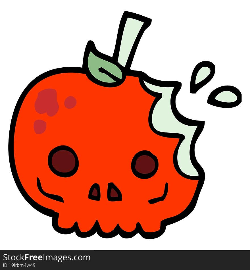 hand drawn doodle style cartoon red poison apple