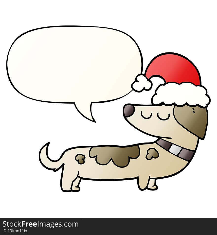 cartoon dog wearing christmas hat and speech bubble in smooth gradient style