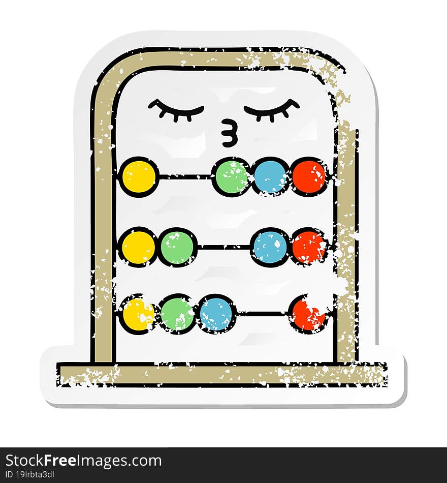 Distressed Sticker Of A Cute Cartoon Abacus