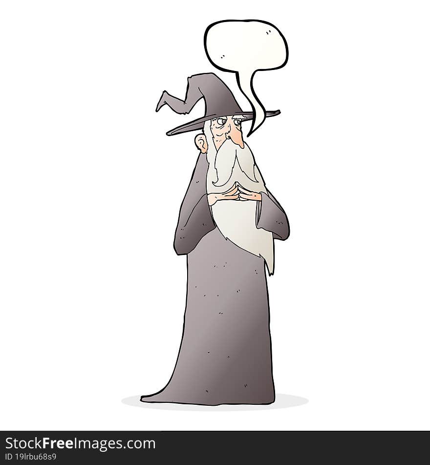 Cartoon Old Wizard With Speech Bubble