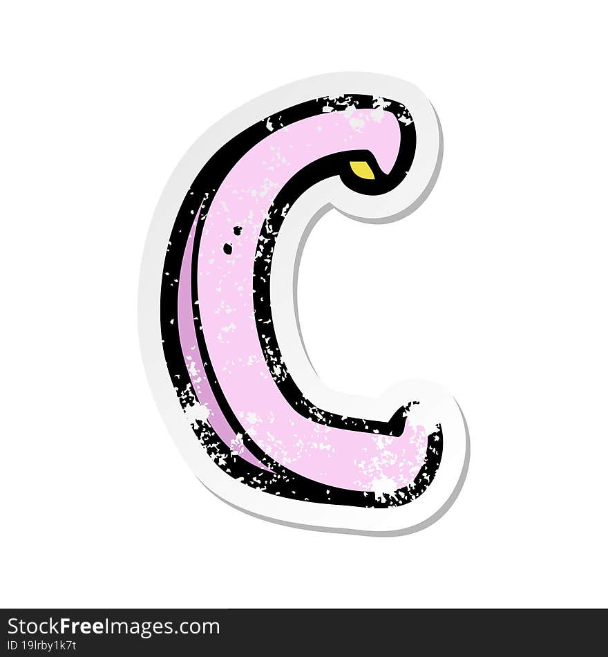 retro distressed sticker of a cartoon letter C