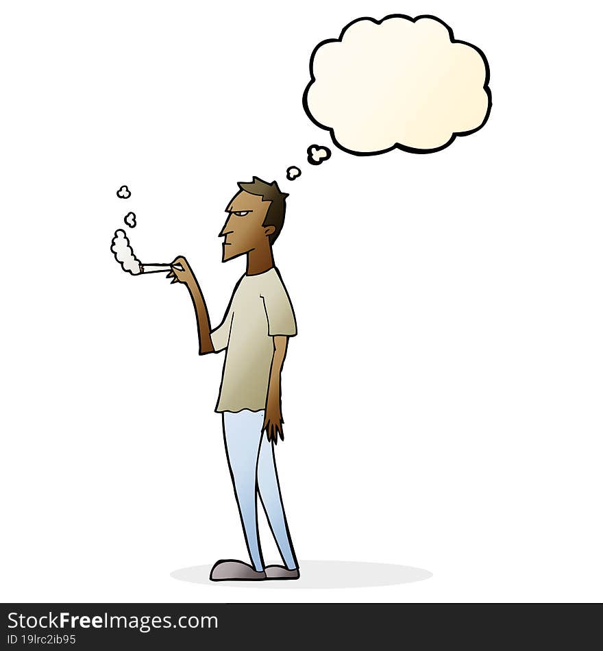 cartoon annoyed smoker with thought bubble